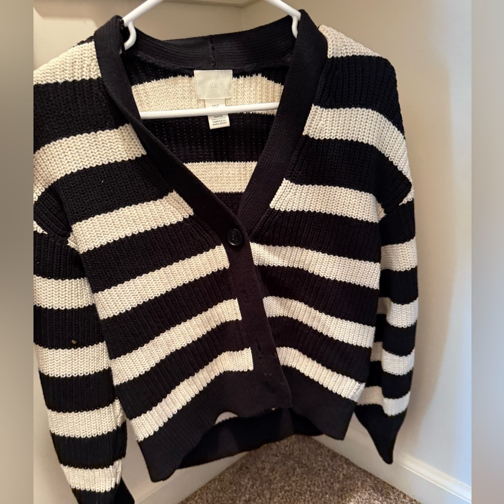 H&M Black and White Striped Cardigan